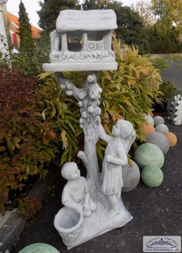 Vogelhaus Steinfigur mit Kinderfiguren Beton Steinguss Gartendekoration 140cm 122kg SA-N1764