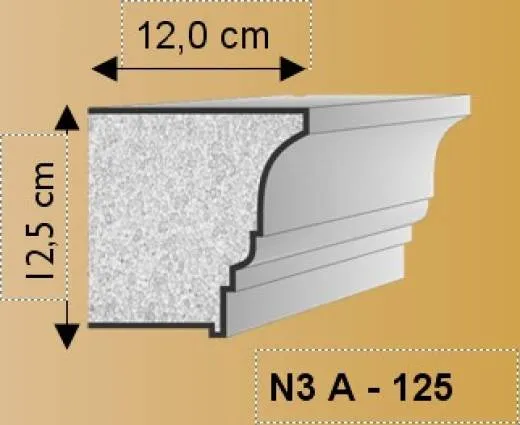 N3A Fassadenstuck Styroporprofil für Traufkanten Profil 125x120mm Styroporstuck Gesims 300cm