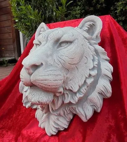 BAD-10062 Tigerkopf als Tier Torso Gartendeko Wandelement lebendiges Löwen Wandrelief 39cm 14kg