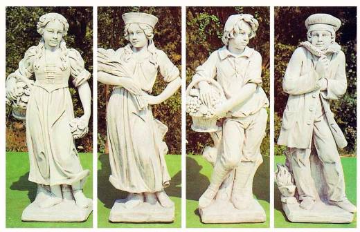 GF-Pu-10 Skulpturensammlung Vierjahreszeiten Gartenfiguren je 118cm 125kg Skulpturen antikweisse Steinfiguren