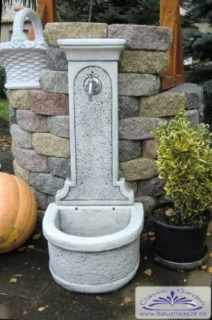 Wandbrunnen Wasserzapfstelle Gartenbrunnen Kreta mit Wandplatte und Wasserbecken Beton Steinguss 94cm 50kg BAD-2127