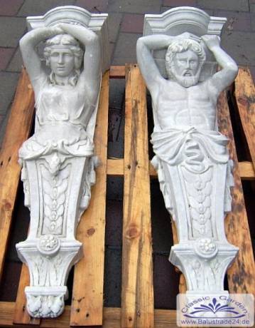 Wandkonsolen Karyatiden Paar Balkonstützen Kaminumrandung Balkonwinkel Skulptur Fassaden Galionsfiguren 118cm BAD-10300