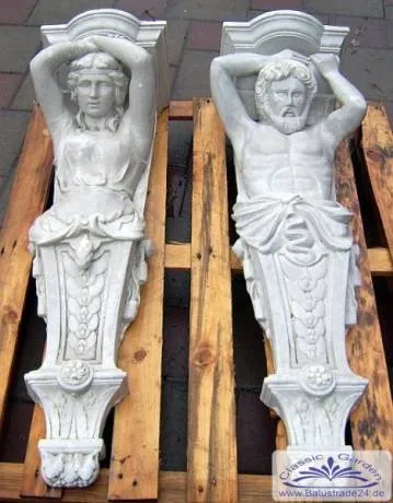 BAD-10300 Wandkonsolen Karyatiden Paar Balkonstützen Kaminumrandung Balkonwinkel Skulptur Galionsfiguren 118cm
