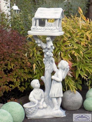 Vogelhaus Steinfigur mit Kinderfiguren Beton Steinguss Gartendekoration 140cm 122kg SA-N1764