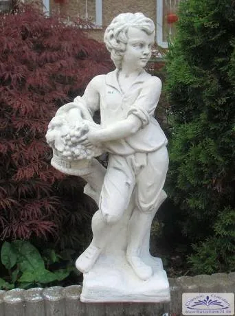 BAD-KP-0201 Gartenfigur Gärtner mit Weinkorb als Garten Dekofigur Beton Steinguss Figur 75cm 40kg