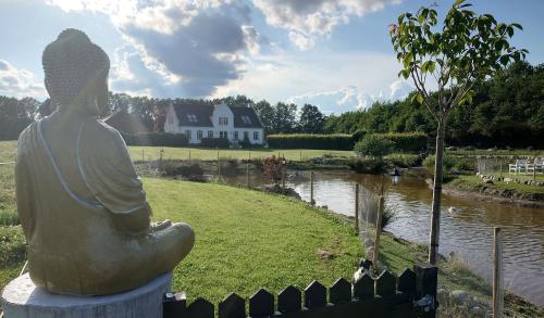 Buddha Feng Shui Skulptur große Steinfigur Beton naturfarben 100cm