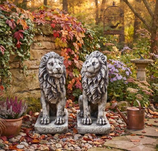 Kleine Löwen Figuren sitzende Gartenfiguren Beton Steinfiguren 35cm