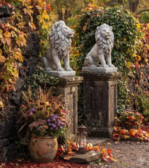 Kleine Löwen Figuren sitzende Gartenfiguren Beton Steinfiguren 35cm