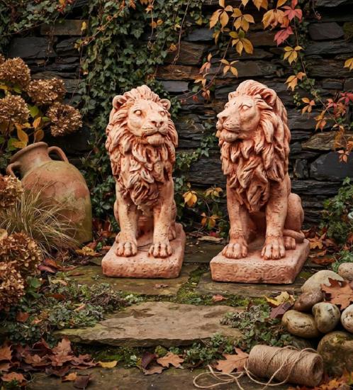 Kleine Löwen Figuren sitzende Gartenfiguren Beton Steinfiguren 35cm