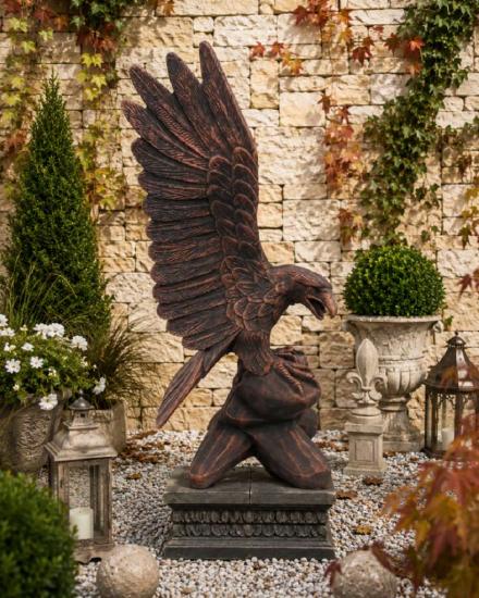 Gartenfigur Adler Kupfer 90cm Steinfigur Metall Farben Optik Seeadler Skulptur