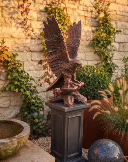 Gartenfigur Adler Kupfer 90cm Steinfigur Metall Farben Optik Seeadler Skulptur