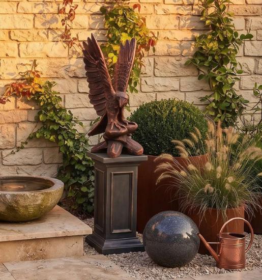 Gartenfigur Adler 90cm Kupfer Steinfigur Metall Farben Optik Seeadler Skulptur