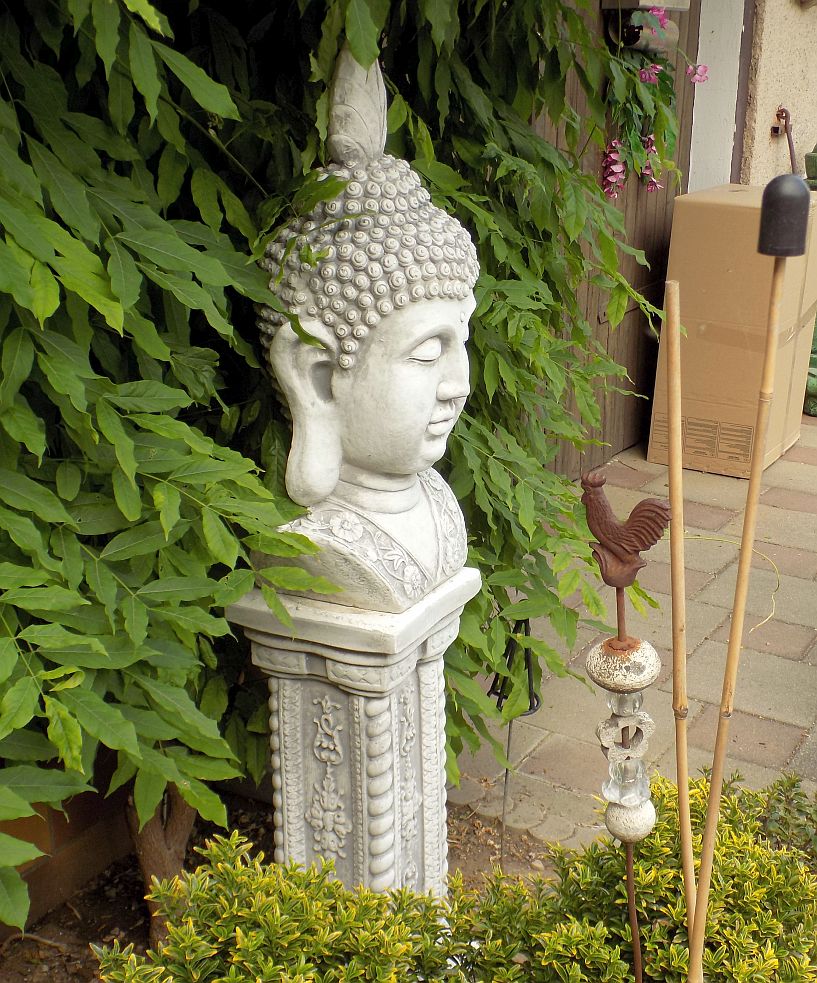 Buddha Büste Aus Steinguss – Höhe 35 Cm, 18 Kg, Grau, Frostsicher Für Garten Und Außenbereich