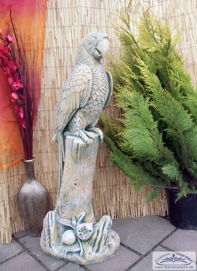 groß Deko Figur Steinguss Beton Papagei Vogel Ara Wanddeko Dekoration Gartendeko 