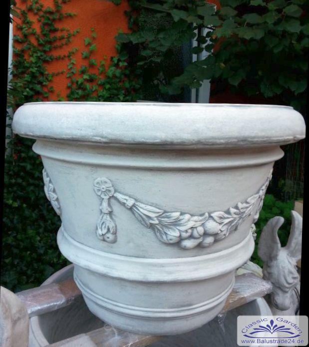 Pflanzgefäß Beton Pflanzkübel Pflanztopf Blumenkübel bestellen Girlande Siena-günstig mit massiver Steinguss Blumen