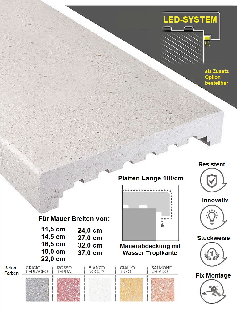 Beton Mauerabdeckung Betonplatten Evolution Quadrato System 100cm-günstig  bestellen