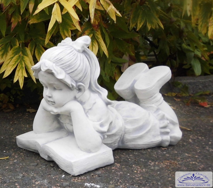 S101136 Kinder Gartenfiguren Statuen Deko Steinguss 38 cm Mädchen mit Hund 