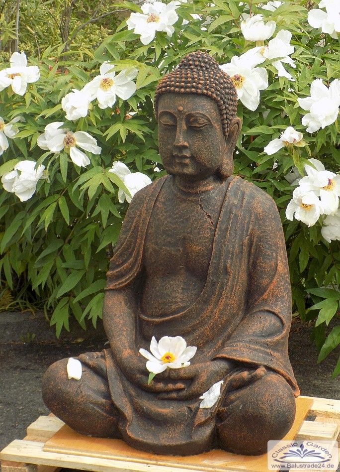 Buddha Steinguss Steinfigur Gartendeko Feng Shui Skulptur Statue