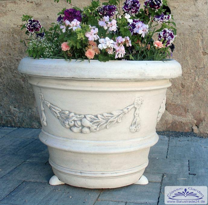 Blumen mit Girlande Pflanztopf Blumenkübel Pflanzgefäß bestellen Pflanzkübel Siena-günstig Beton massiver Steinguss