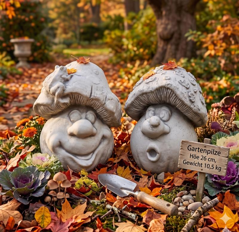 Gartenpilze Steinfiguren Steinpilze Gartendekoration Beton Steinguss Figuren 21-26cm