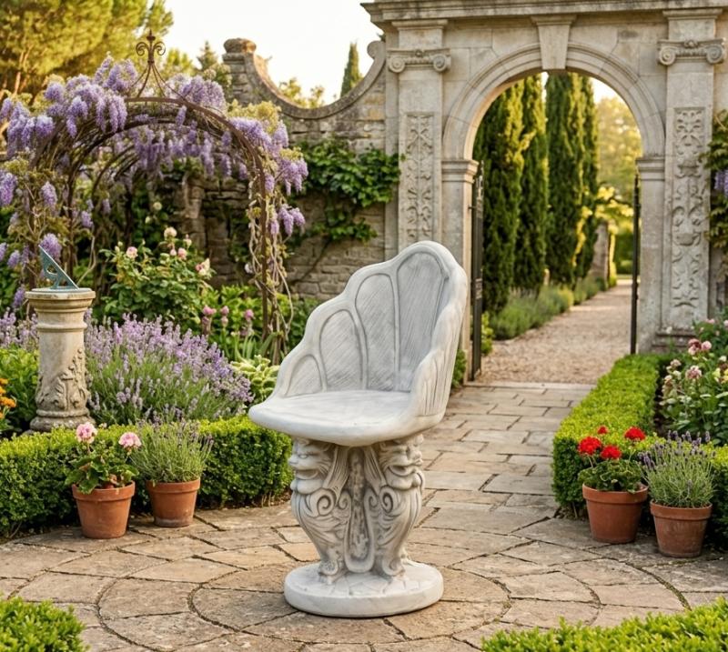 Steinsessel dekorativer Gartensessel aus Stein mit Drachen als Betonsessel 85cm 90kg