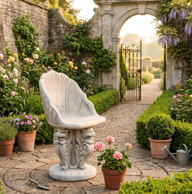 Steinsessel dekorativer Gartensessel aus Stein mit Drachen als Betonsessel 85cm 90kg