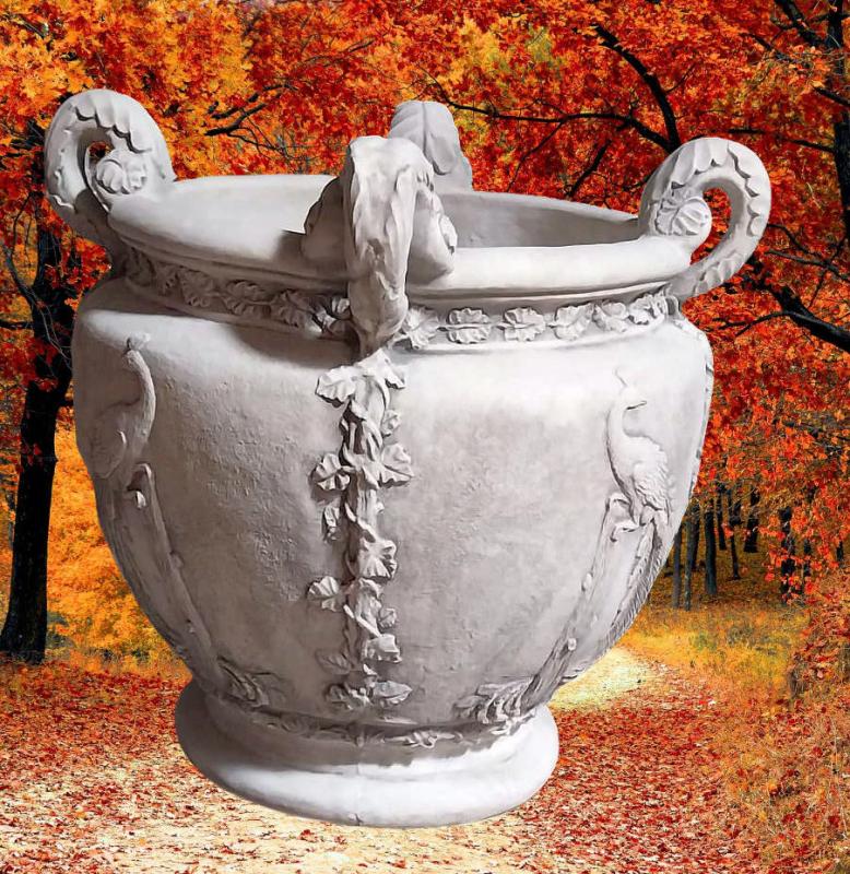 XXL Pflanzgefäß mit Henkel – Elegante Steinvase mit Fasan für den Garten