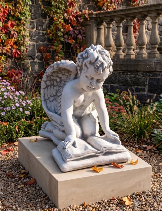 Gartenfigur Engel Steinfigur mit Buch Engelfigur
