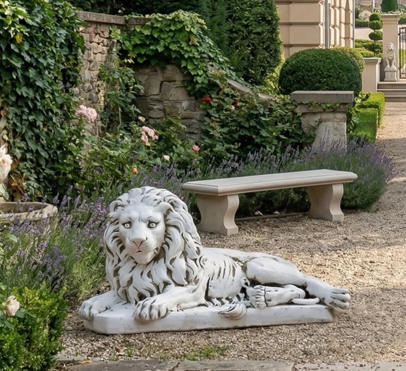 Gartenfiguren liegende Löwen Figuren Beton Steinguss 58cm