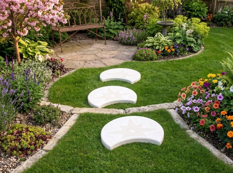 Trittstein Betonplatten 49cm mit Ausbuchtung Gartenweg Trittplatten