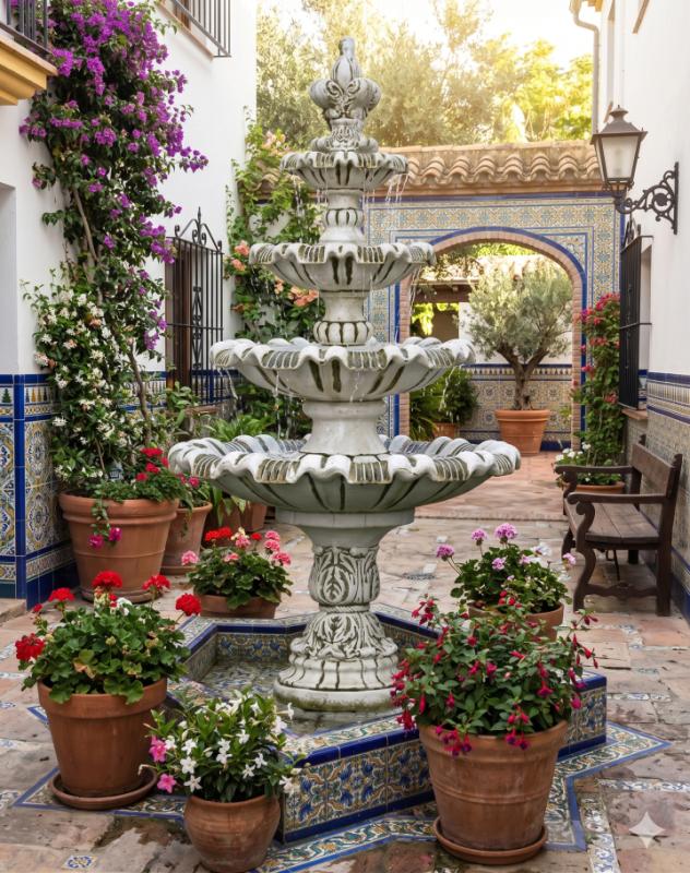 Kaskadenbrunnen Springbrunnen mit Kreuzblume und 4 Wasserschalen 216cm Gartenbrunnen