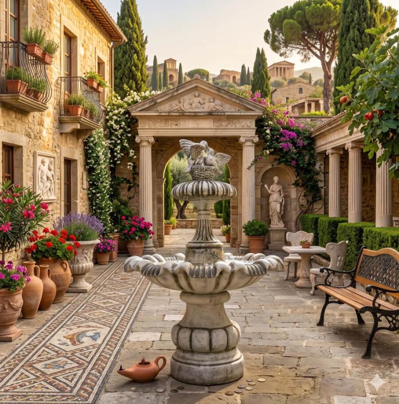 Kleiner Kaskaden Springbrunnen mit Kreuzblume und 4 Wasserschalen 216cm Gartenbrunnen