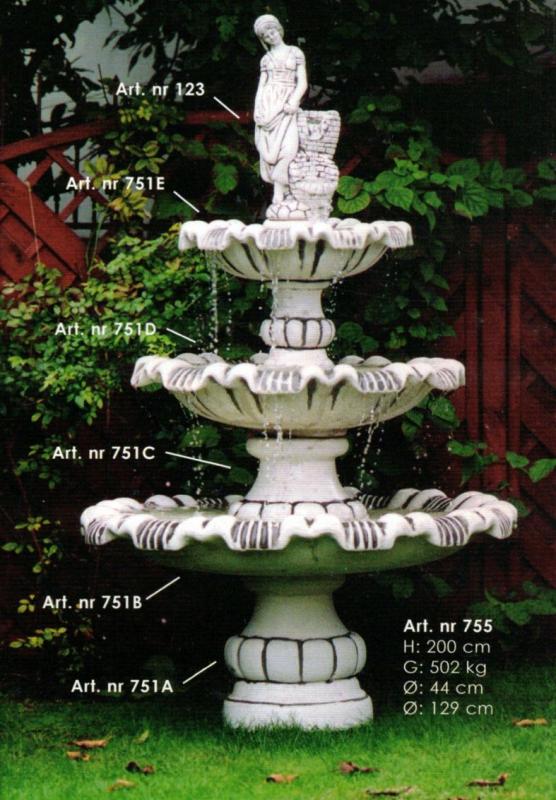 Großer Gartenbrunnen mit 3 Wasserschalen und kleiner Frauen Figur