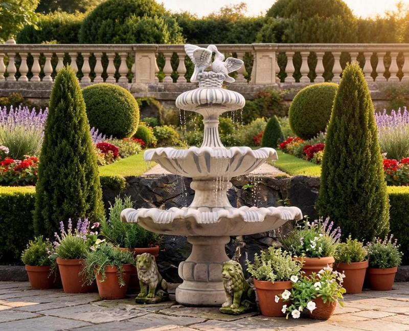 Kaskaden Gartenbrunnen mit Tauben Figur 2 Wasserschalen Springbrunnen 175cm