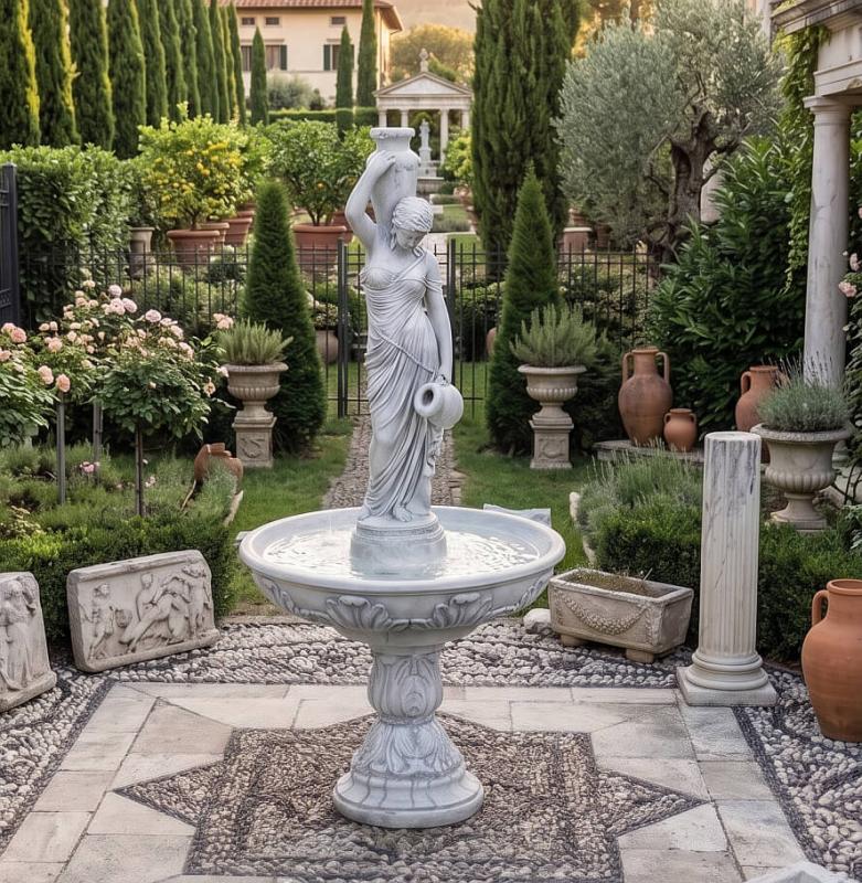 Garten Brunnen mit Frau Figur Wassertägerin mit Krug