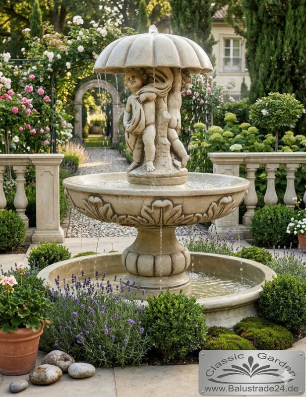 Gartenbrunnen Kinder Figurengruppe mit Schirm 155cm 351kg