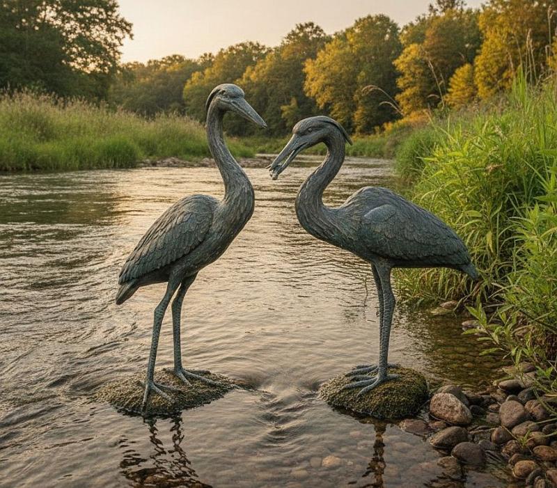 Graureiher-Paar-Fluss-Bronze