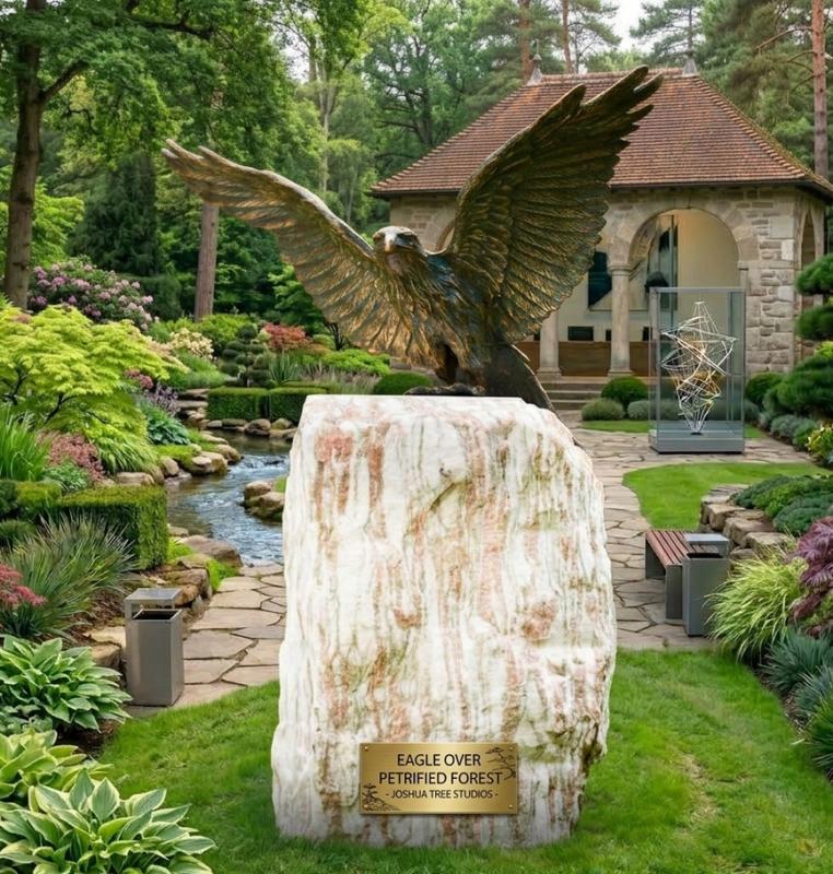 Roter Milan mit offenen Flügeln Bronzefigur – mit Rosario Felsen