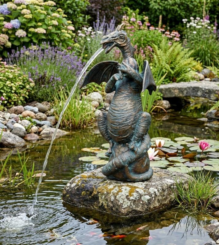 Drachen Figur wasserspeiend Gartenteich