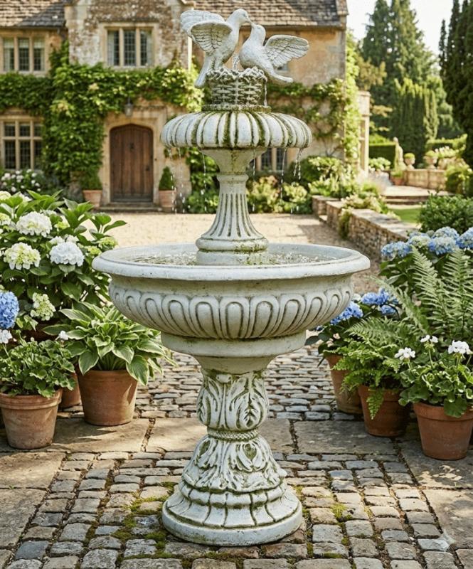 Gartenbrunnen mit Sockel Standfuß mit Turtel Tauben Figur 180cm 317kg