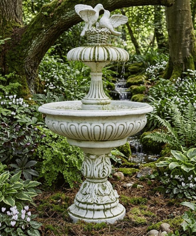 Gartenbrunnen mit Sockel Standfuß mit Turteltauben Figur