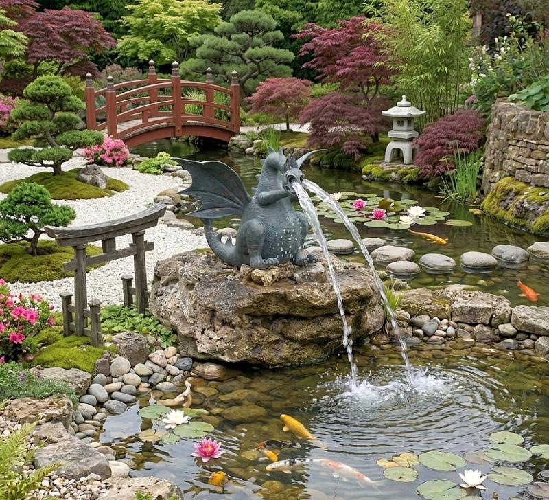 Bronzedrache XL Drusilla Gartenteich wasserspeier 150cm 170kg