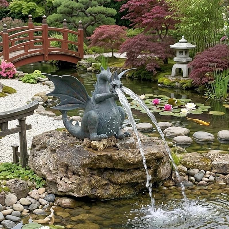 Bronzedrache XL Drusilla Gartenteich wasserspeier 150cm 170kg