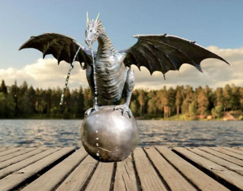 Bronze Gartenteich Figur Wasserspeier Drachen