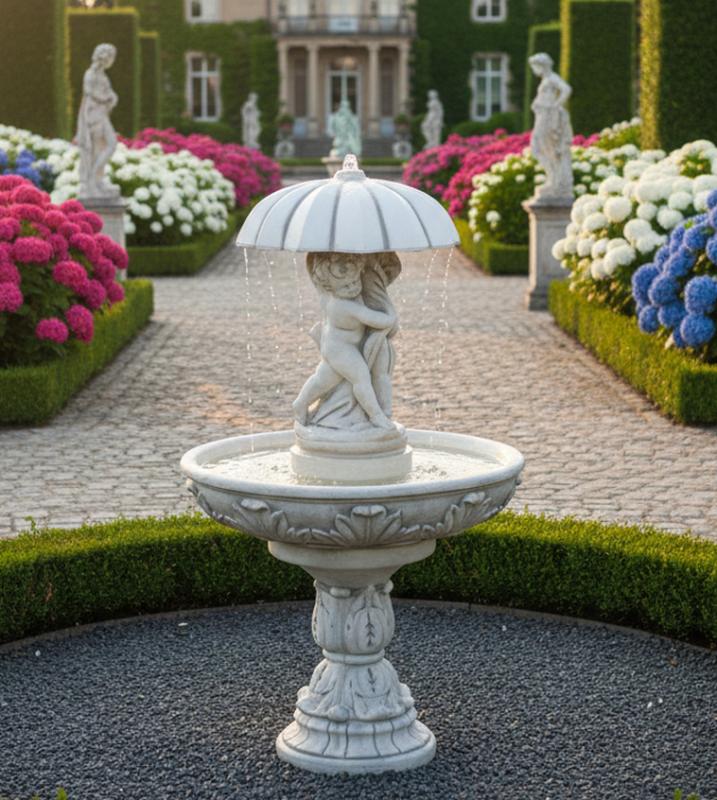 Kinder Brunnen mit Regenschirm