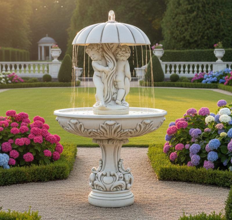 Schirm Brunnen mit Kinder Garten Figuren