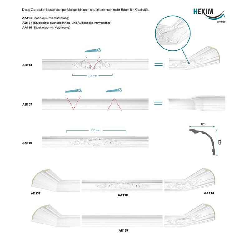 Deckenleiste glatt ohne Dekor Innenstuck Profil | PU Hartschaum Eckprofil 180x175mm
