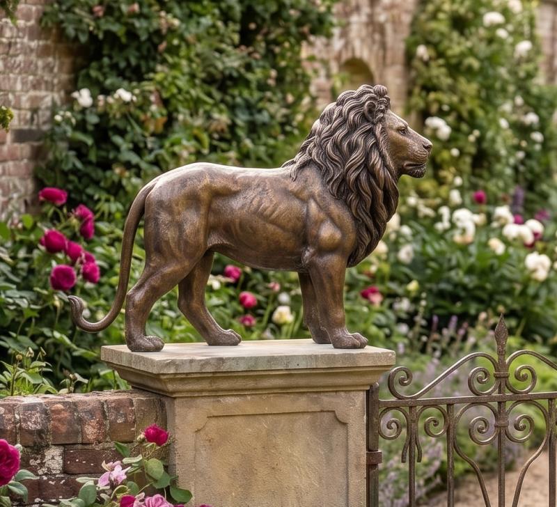 Majestätischer stehender Bronze Löwe Figur
