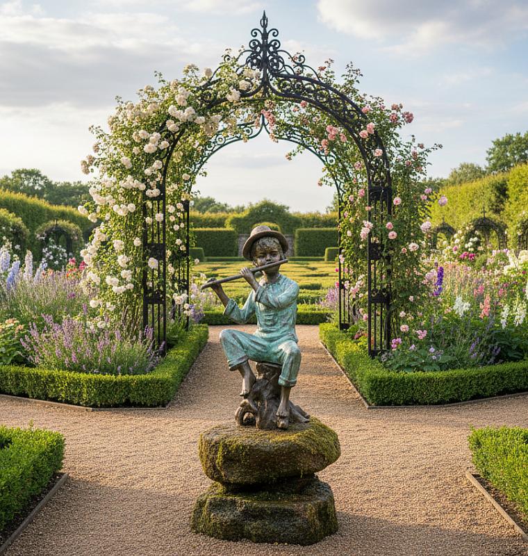 Bronzefigur Flötenspieler Gartenfigur