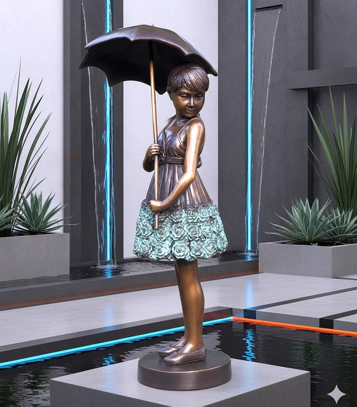 Gartenfigur Mädchen mit Schirm